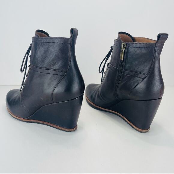 Anthropologie Biala Alyssa Brown Wedge Bootie Size 10 Luxury Leather Lace & Zip - Picture 12 of 16